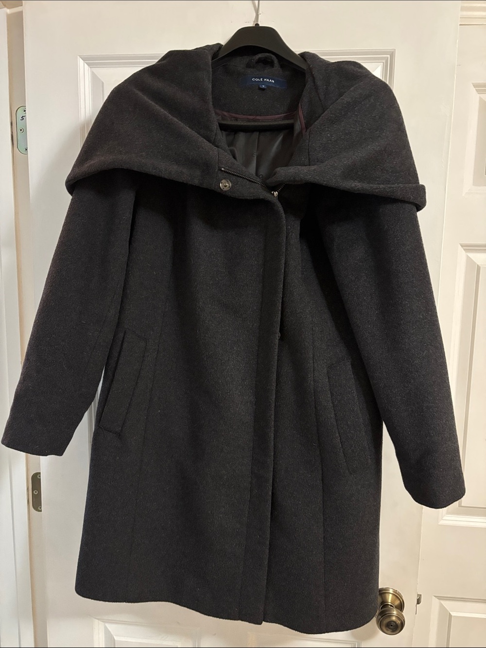 Cole Haan Black Wool Hooded Coat